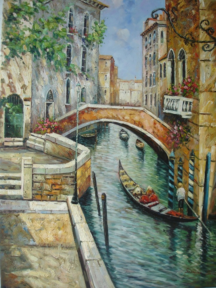 Pintura al óleo sobre bastidor 75x100 cm Venecia, pintada a mano genuina y