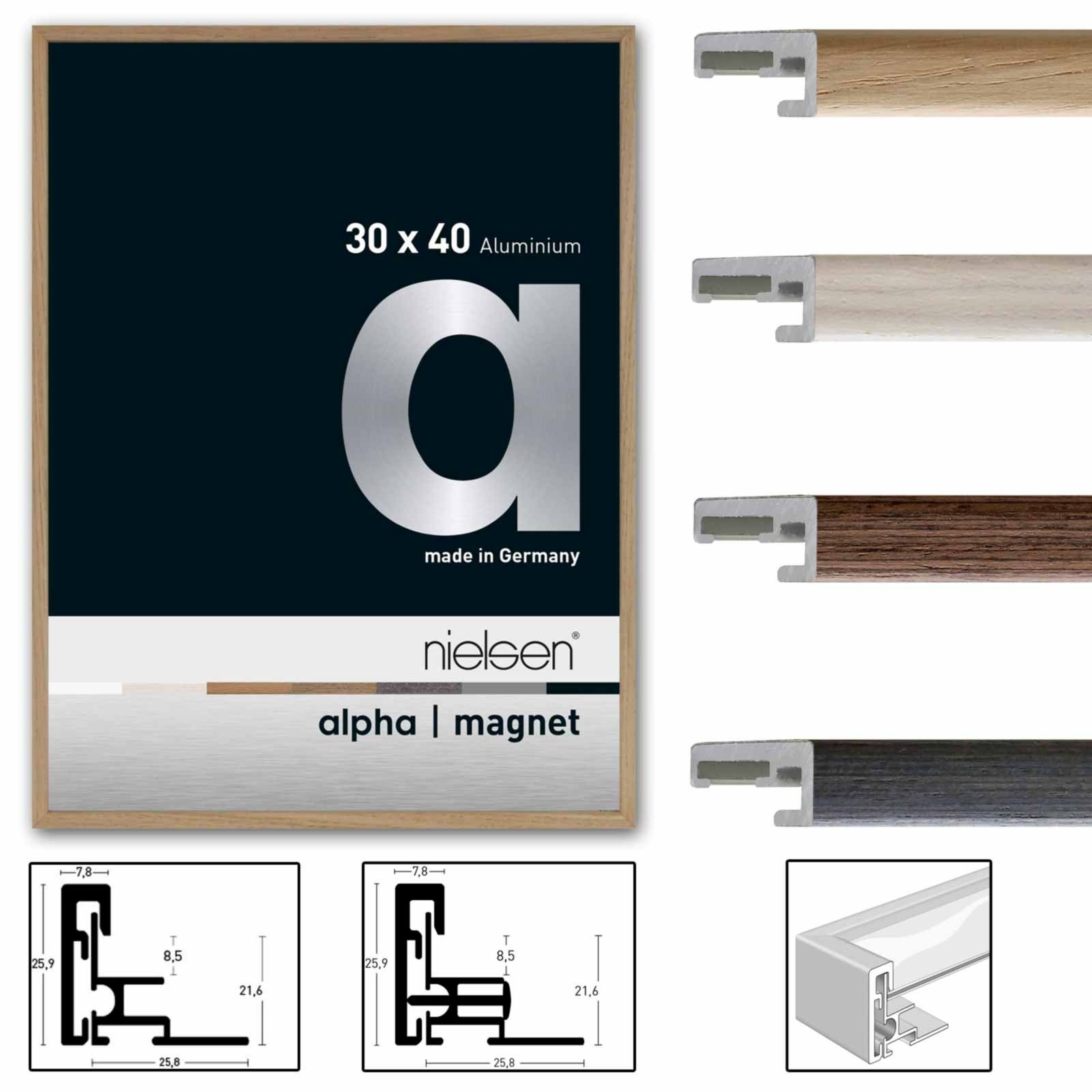 Aluminiumrahmen  *Alpha Magnet*  fundiert verschiedene Größen und Farben