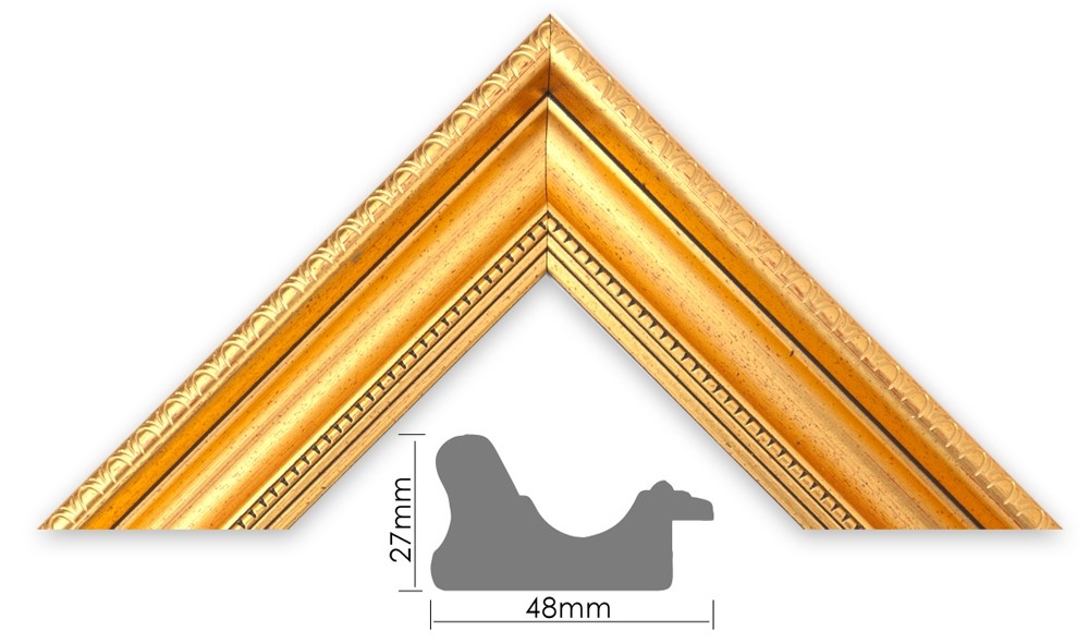 Länge 1m Bilderleiste 991 ORO Goldleiste Holz 65 mm breit gold verziert 