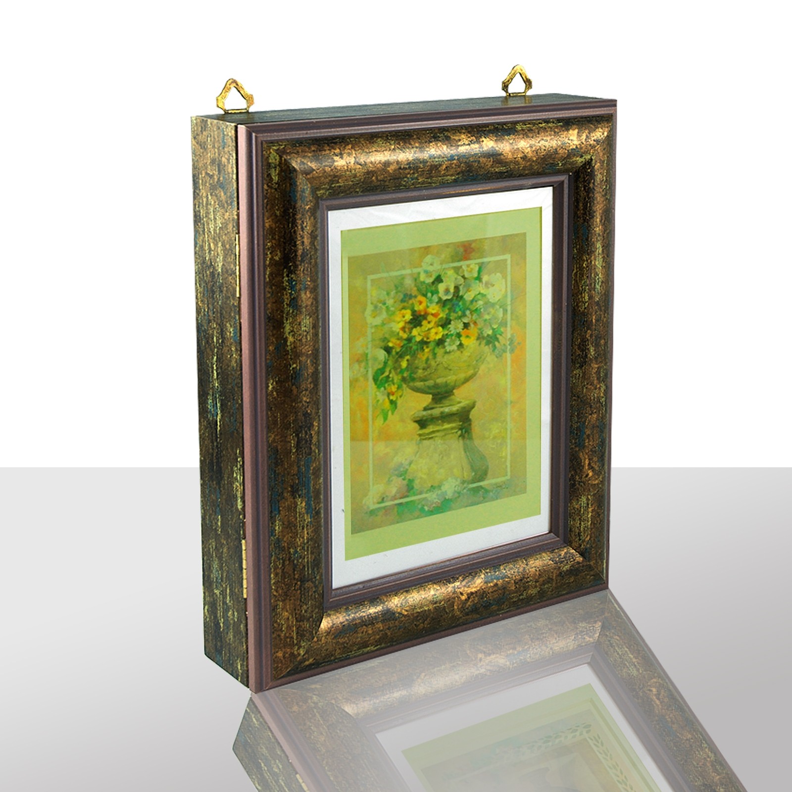 Schlüsselkasten braun exklusiv, goldene Vase