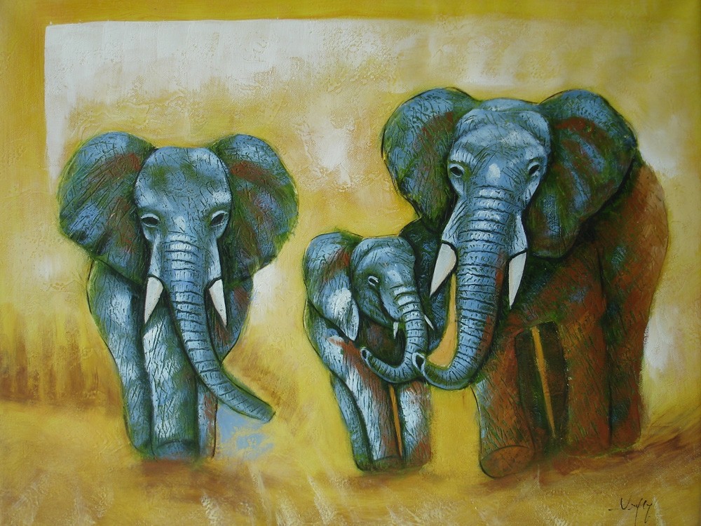 Ölgemälde auf Keilrahmen 50x60 cm Elefanten, echt handgemalt