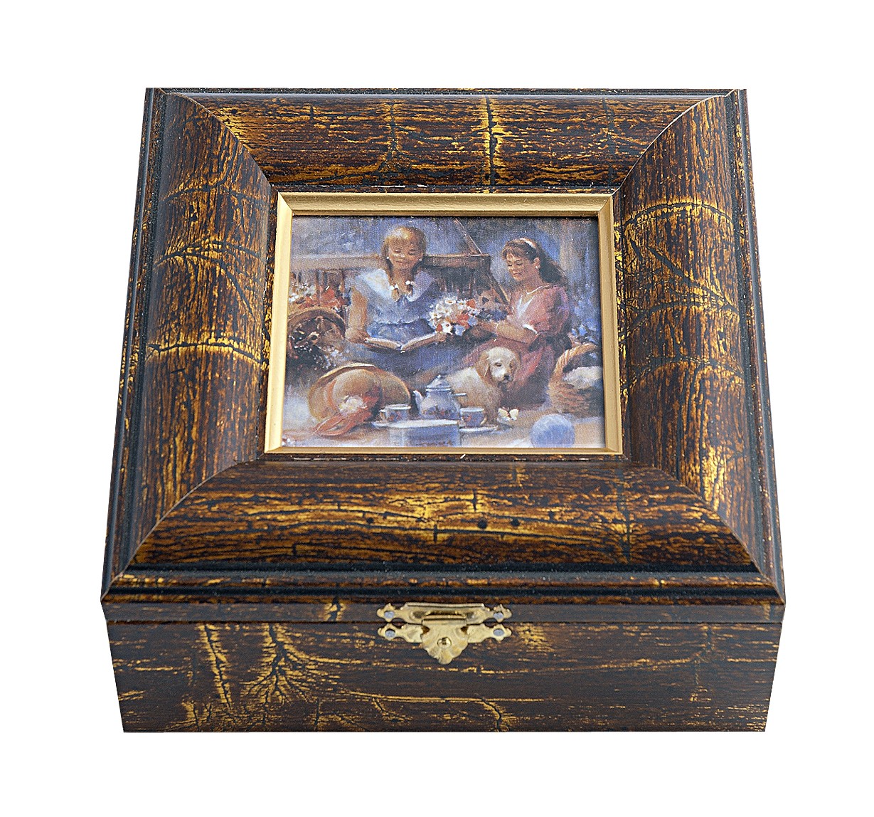 Schmuckkästchen "Picknick", 16,5 x 15,5 cm, gold gemustert