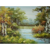 Ölgemälde auf Keilrahmen 60x90 cm Birken am Fluß,