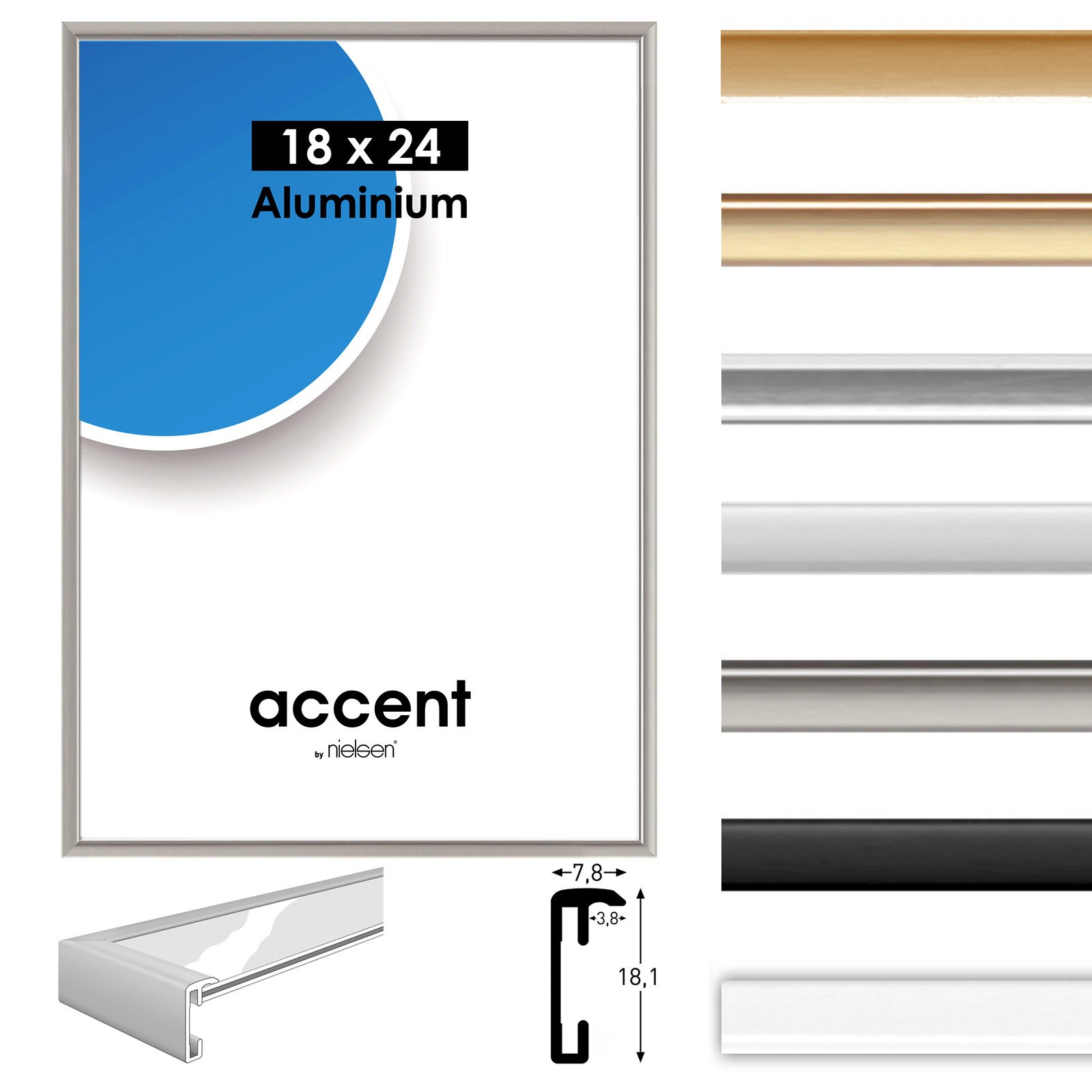 Telaio ACCENT alluminio, alluminio cornice cambio, alluminio cornice, 7 colori differenti, formati differenti