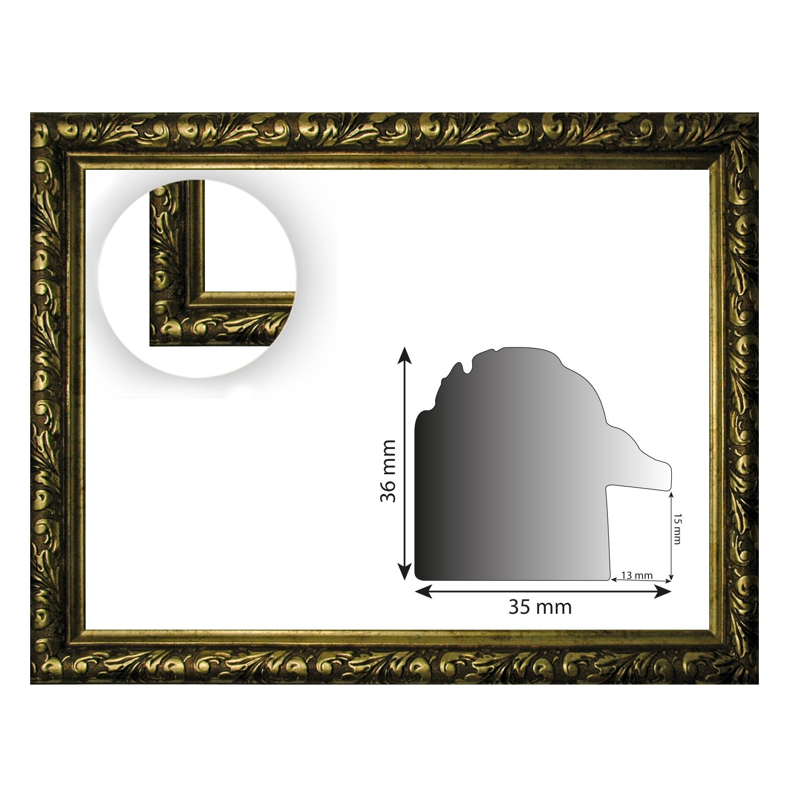 Barockrahmenantik gold verziert 337 ORO HxB 36x35 mm