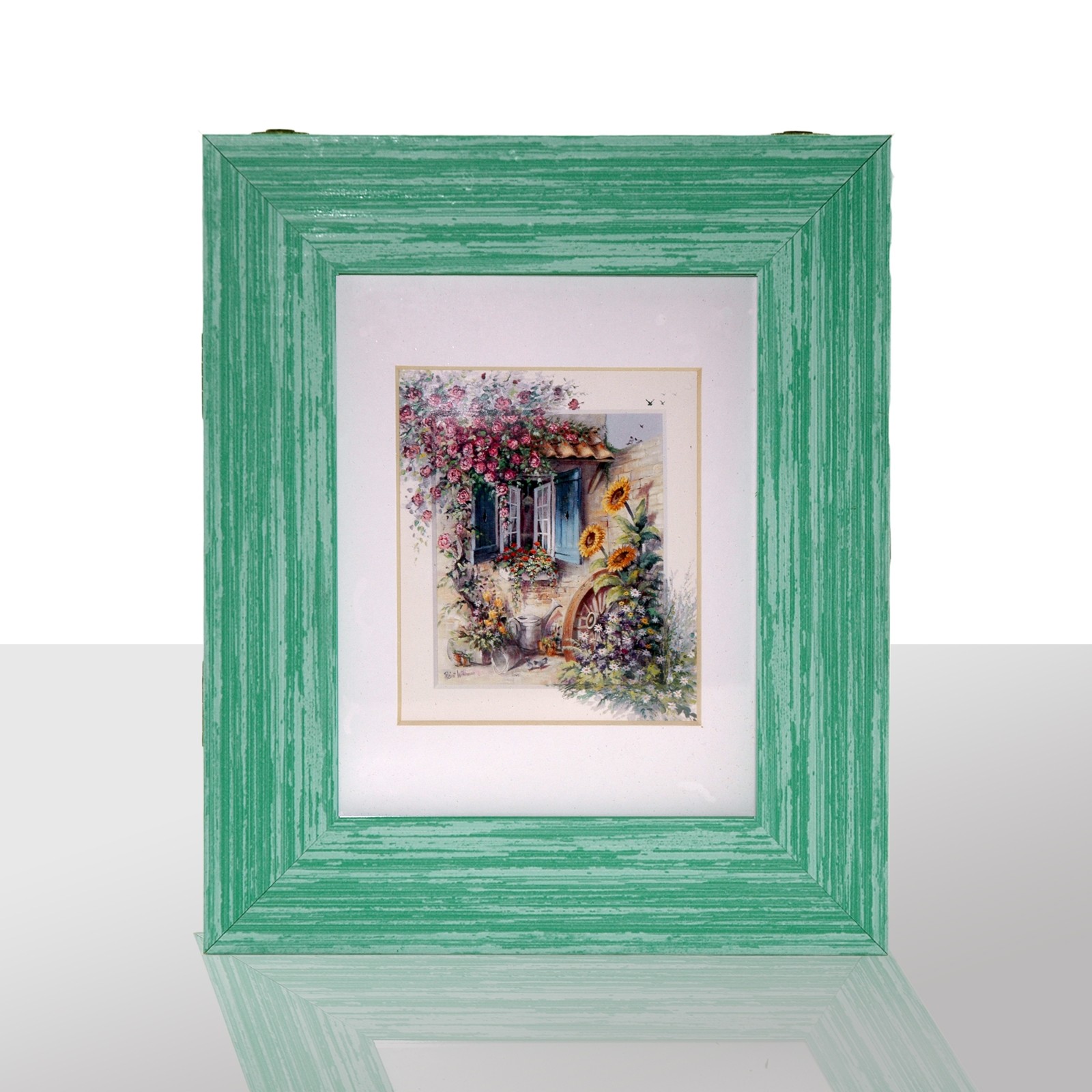 Key case green, window w. Flowers HxWxD 27x22x6 cm, portrait format