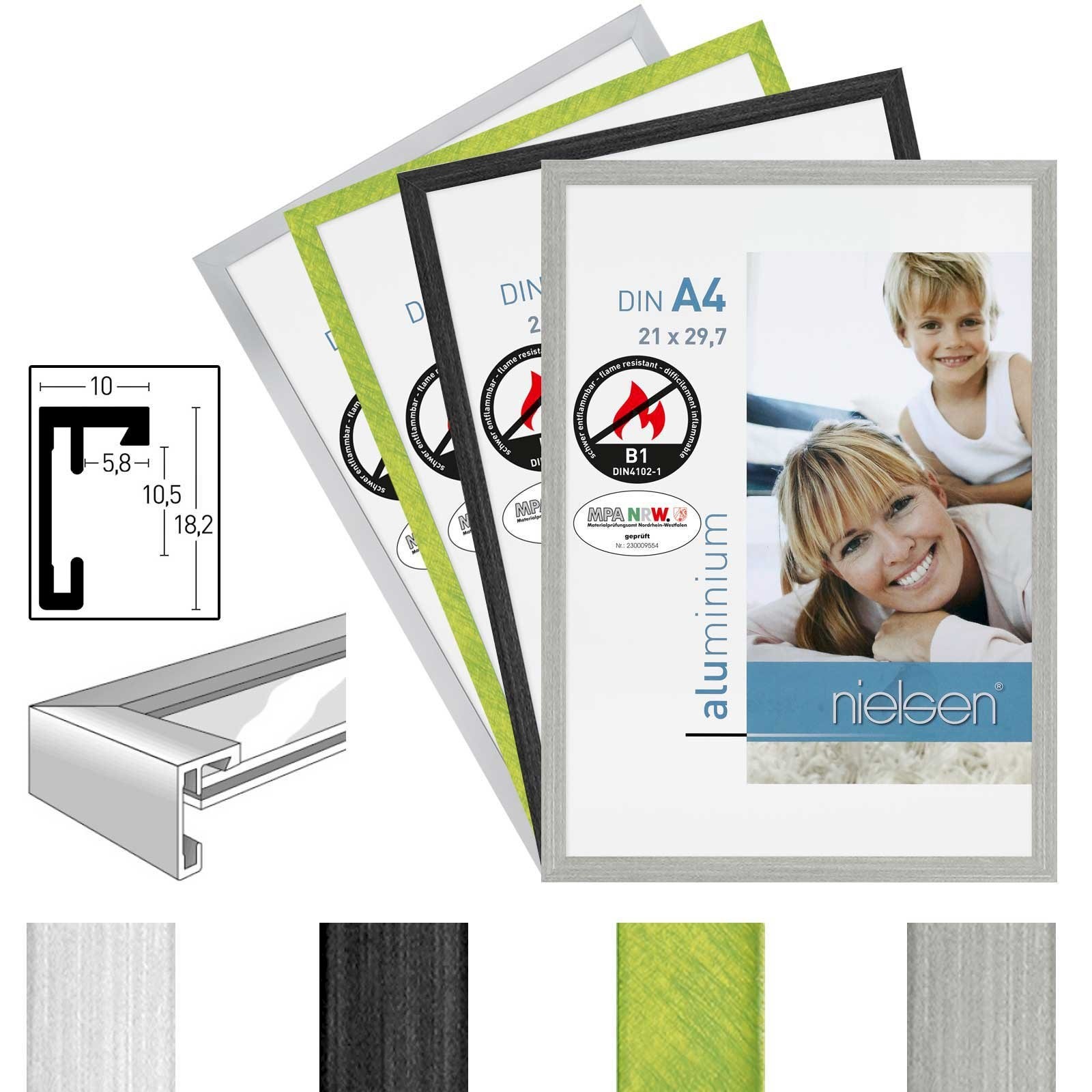 Alurahmen, Brandschutzrahmen C2-B1 Aluminiumrahmen, 4 Farben