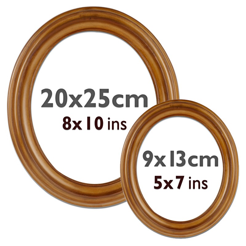 Oval frame plastic, brown, 9 x 13 cm and 20 x 25 cm, glass and back wall