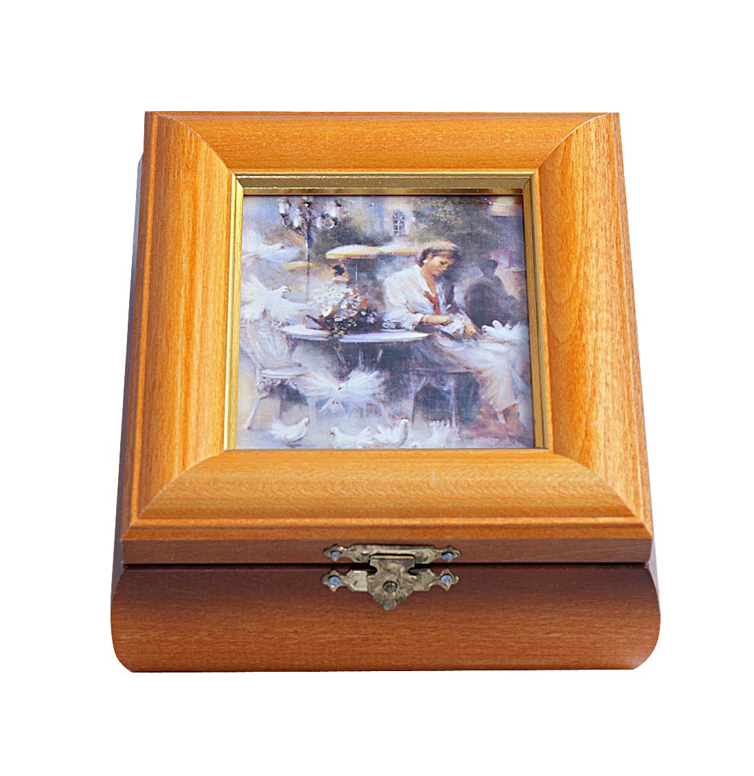 "Pigeon feeding" jewelery box, 4,75 x 5,25 inch