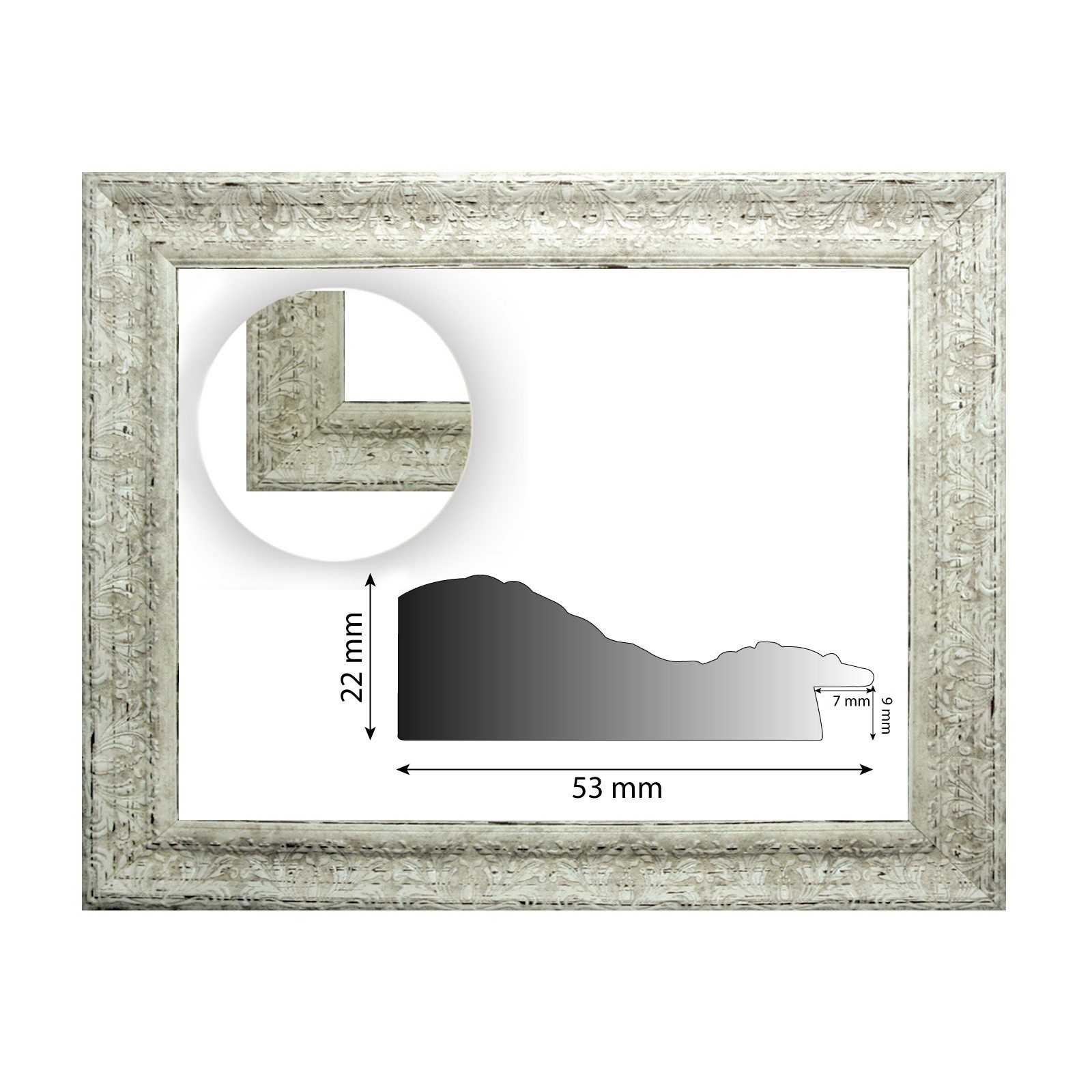cadre baroque blanc antique décoré 843AVO HxL 22x53 mm