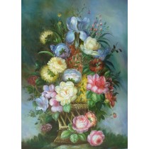 Peinture à l'huile sur le panier de fleurs civière cm 60x90, peint à la main